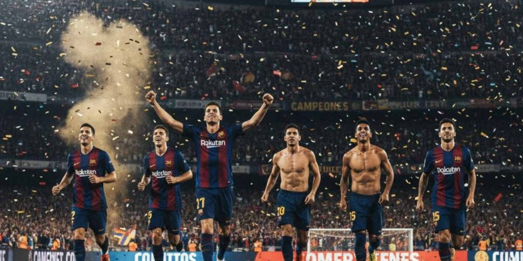imagem dos jogadores do barcelona comemorando gol