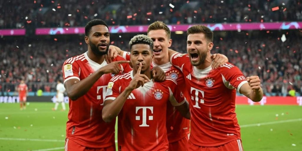 jogadores do Bayern de Munique comemorando gol